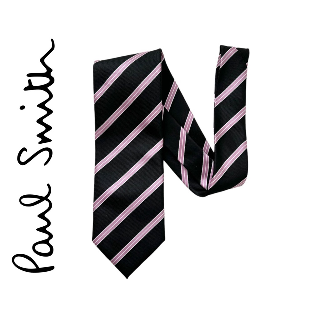 Paul Smith Silk Tie in Black and Pink Stipe